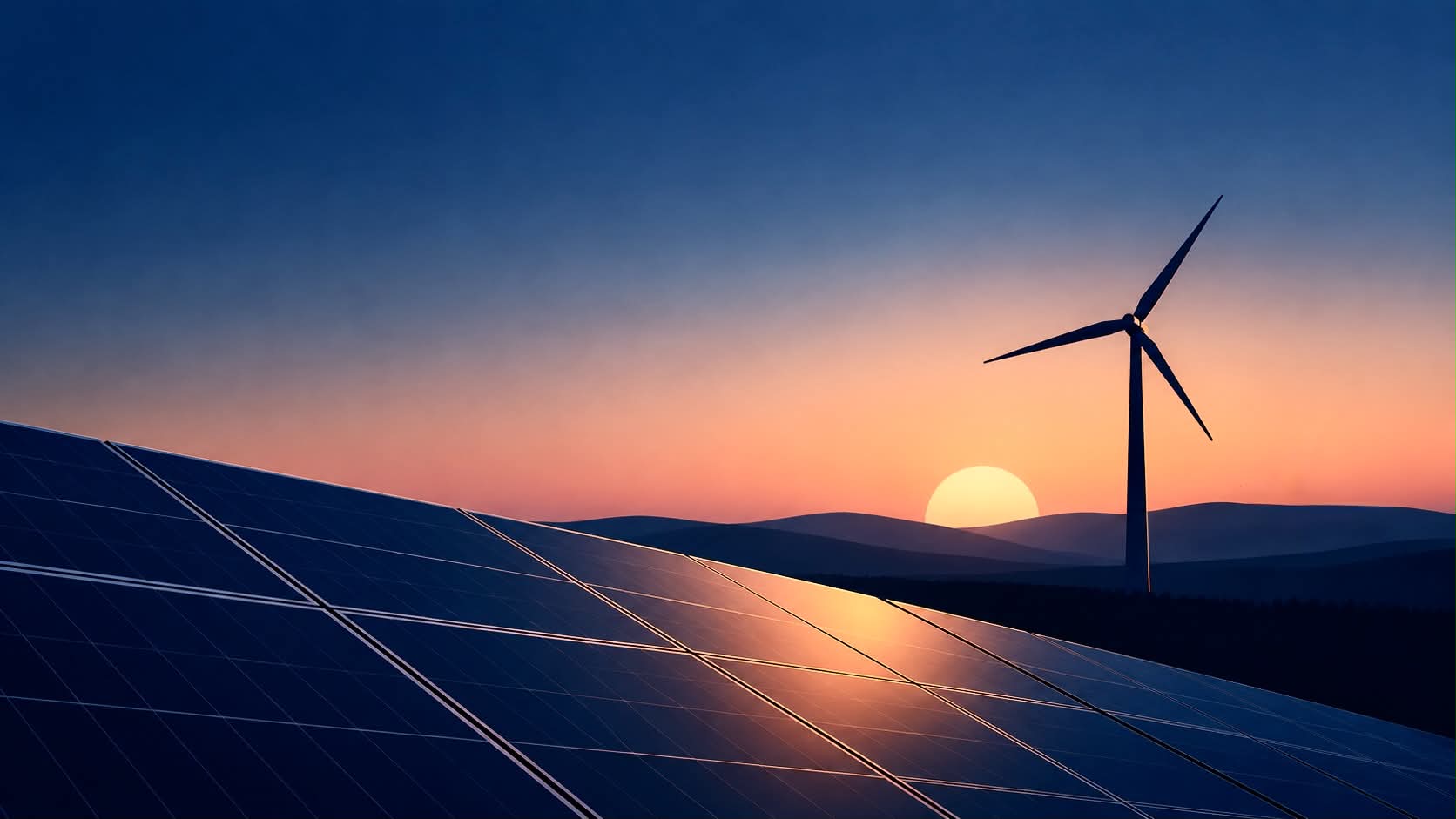 Solar park at sunset